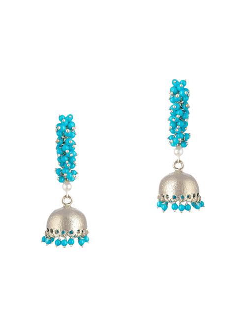blue metal jhumka earrings - 13806434 - Very Small Image - 1