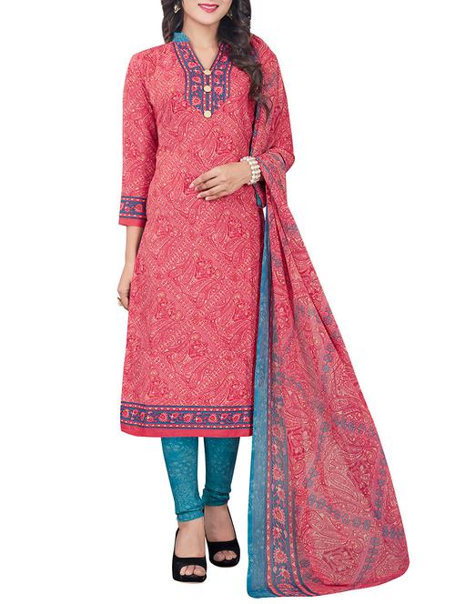 pink crepe printed churidaar suits dress material - 13807384 - Very Small Image - 1