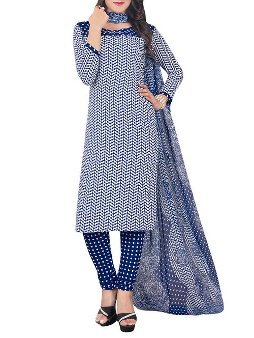 blue crepe printed churidaar suits dress material - 13807393 - Very Small Image - 1