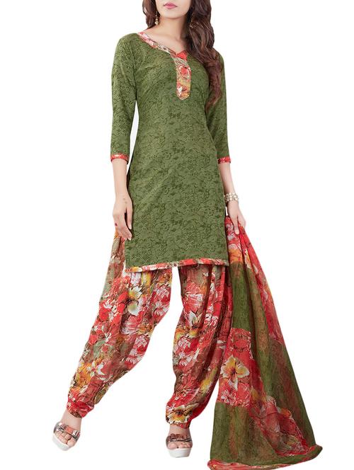 green crepe printed patiyala suit dress material - 13807622 - Very Small Image - 1
