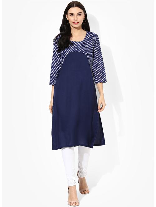 blue rayon printed straight kurta - 13807632 - Very Small Image - 1