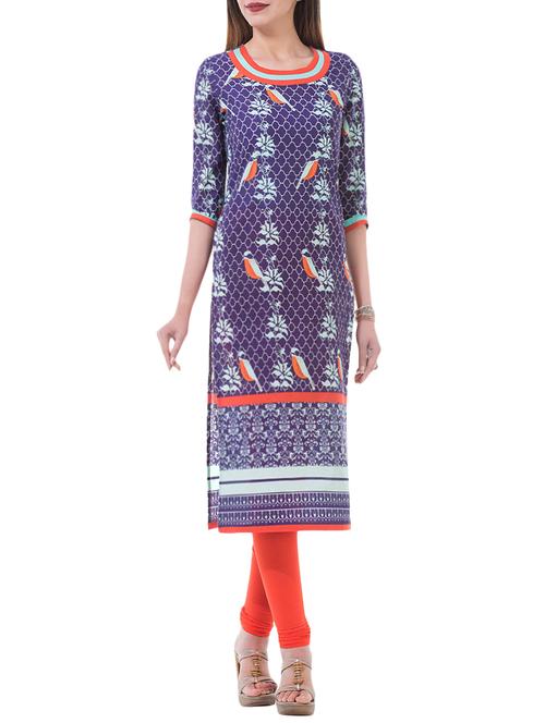 purple cotton printed straight kurta - 13807749 - Very Small Image - 1