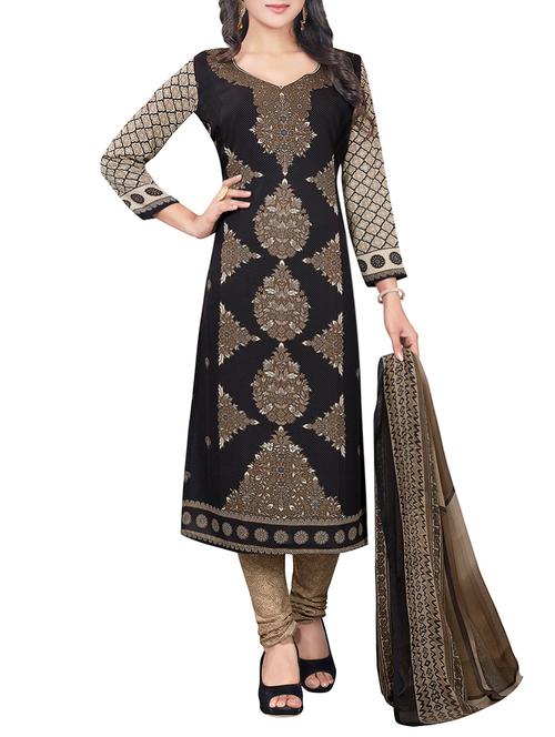 black crepe printed churidaar suits dress material - 13807760 - Very Small Image - 1