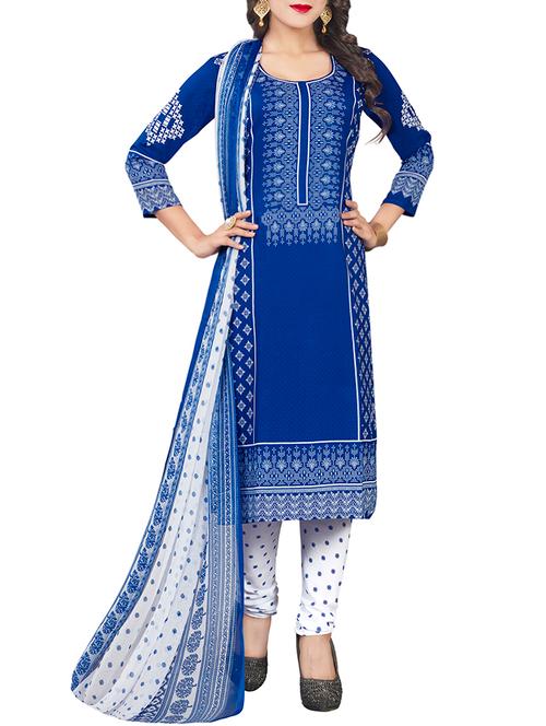 blue crepe printed churidaar suits dress material - 13807761 - Very Small Image - 1