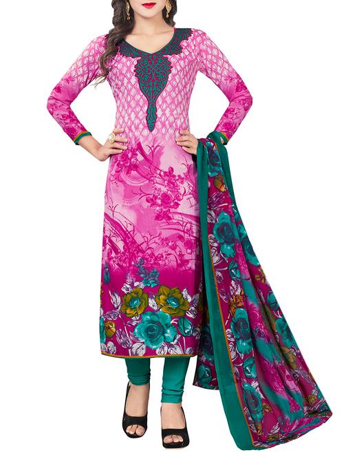 pink crepe printed churidaar suits dress material - 13807891 - Very Small Image - 1