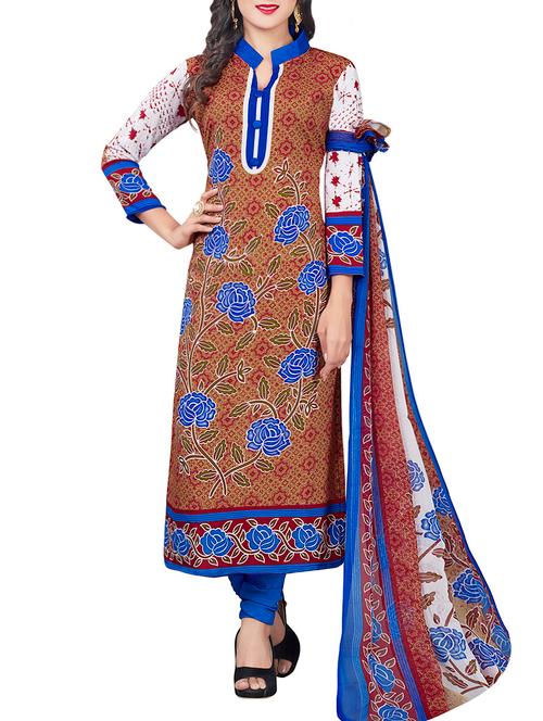 multi coloured crepe printed churidaar suits dress material - 13807893 - Very Small Image - 1