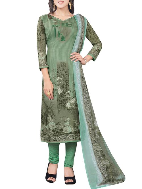 green crepe printed churidaar suits dress material - 13807903 - Very Small Image - 1