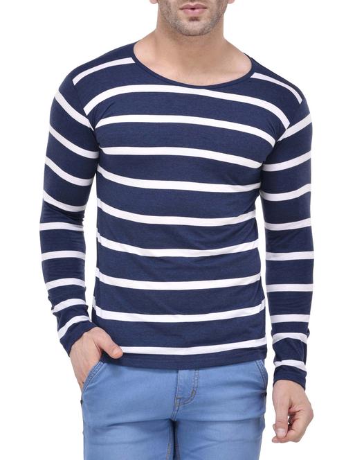 navy blue cotton striped t-shirt - 13808654 - Very Small Image - 1