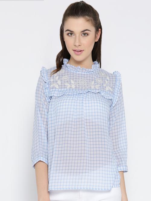 blue embroidered cotton top - 13809366 - Very Small Image - 1