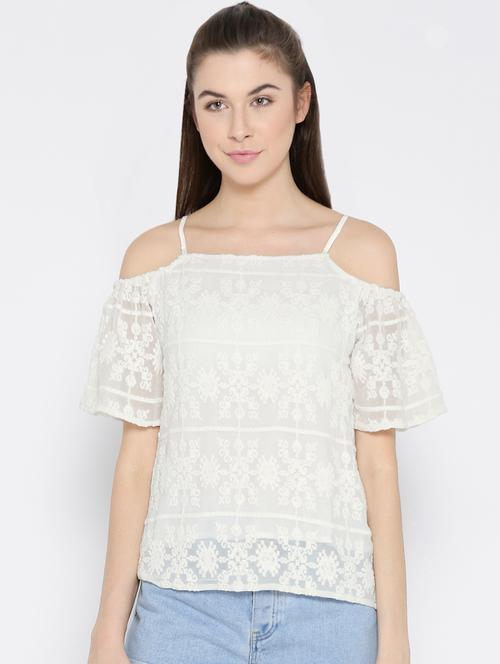 white solid embroidered viscose top - 13809374 - Very Small Image - 1