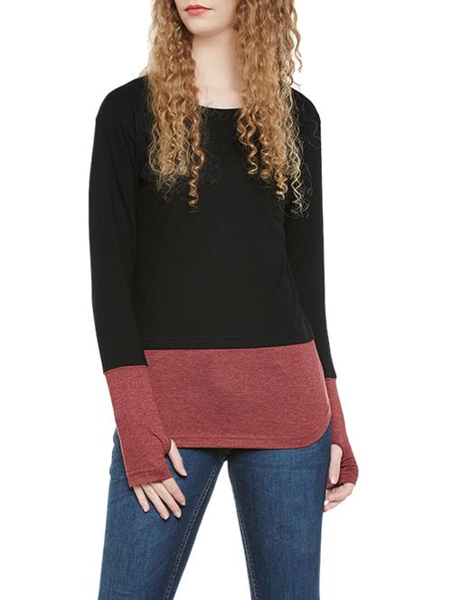 thumbhole sleeved color block tee - 13810194 - Very Small Image - 1