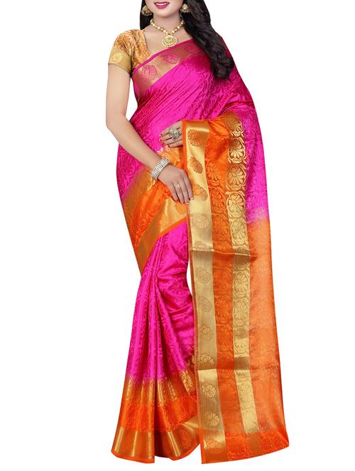 pink cotton silk woven saree with blouse - 13810393 - Very Small Image - 1