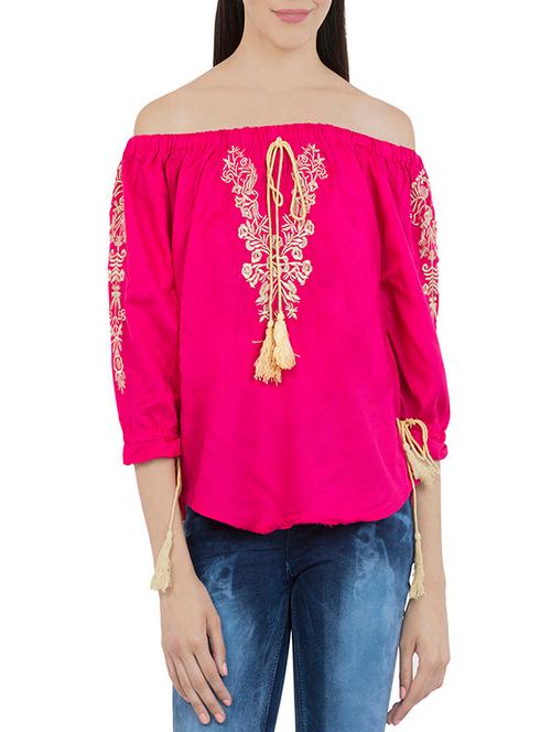 pink viscose off shoulder top - 13810534 - Very Small Image - 1