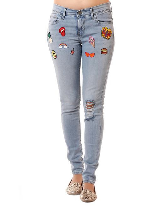 blue distressed denim jean with applique work - 13811810 - Very Small Image - 1