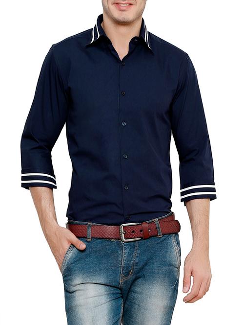 navy blue solid casual shirt - 13812792 - Very Small Image - 1