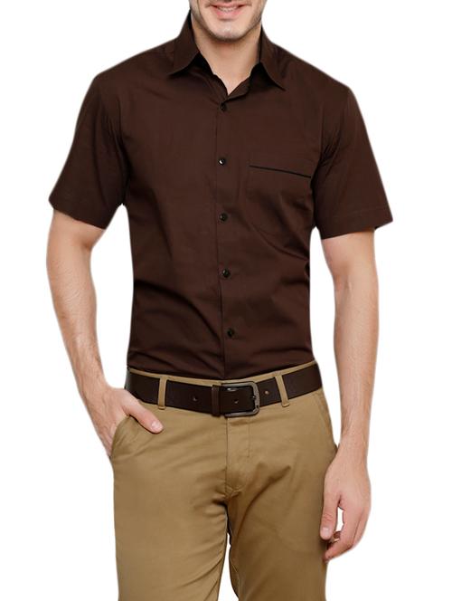 brown solid casual shirt - 13812796 - Very Small Image - 1