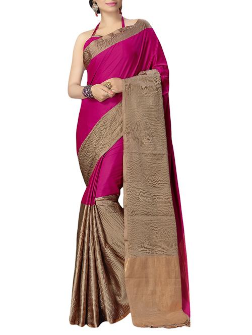 pink cotton blend bordered saree with blouse - 13815820 - Very Small Image - 1