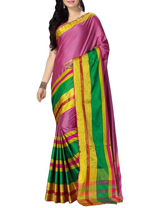 pink cotton blend bordered saree with blouse - 13815833 - Very Small Image - 1