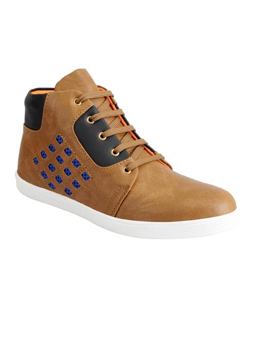 tan leatherette lace up sneaker - 13817550 - Very Small Image - 1