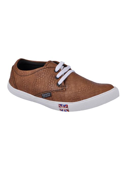 tan leatherette lace up sneakers - 13817554 - Very Small Image - 1