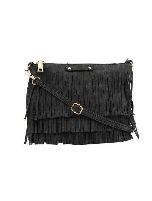 black leatherette fringed sling bag - 13818307 - Very Small Image - 1