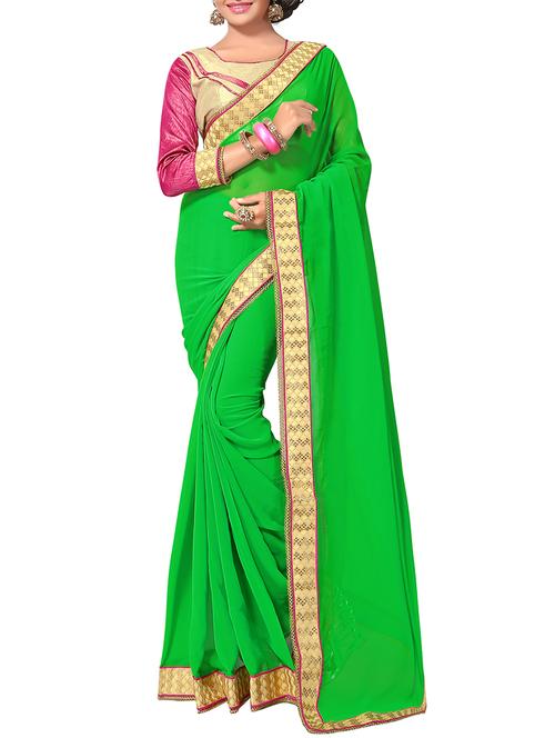 green georgette bordered saree with blouse - 13820619 - Very Small Image - 1