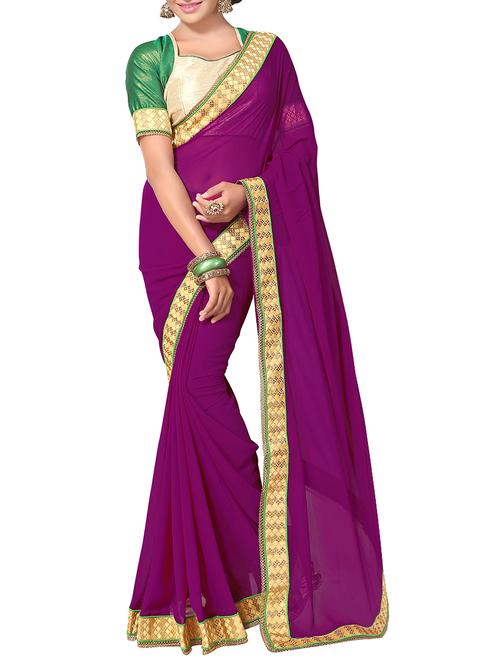 purple bordered saree with blouse - 13820621 - Very Small Image - 1