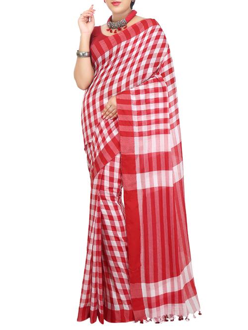 Checkered  handloom saree with blouse - 13825935 - Very Small Image - 1