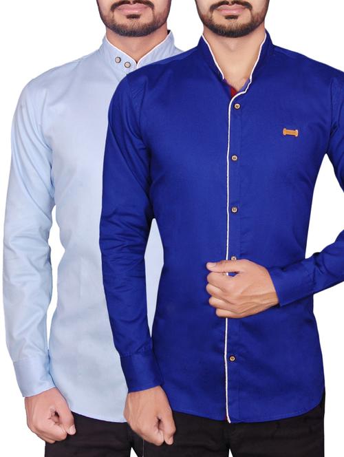 blue cotton blend casual shirt (set of 2) - 13826773 - Very Small Image - 1
