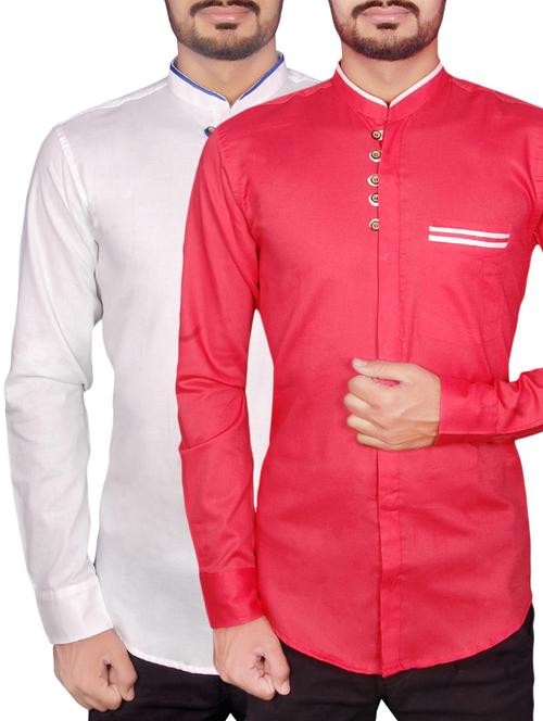 solid cotton blend casual shirt (set of 2) - 13826780 - Very Small Image - 1
