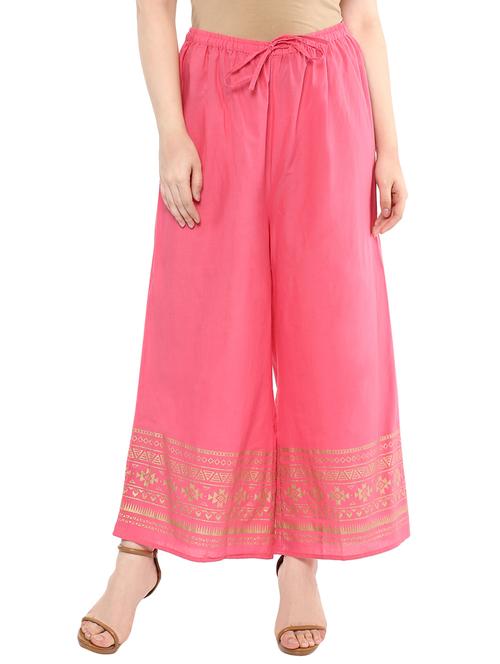 pink printed cotton palazzos - 13828204 - Very Small Image - 1