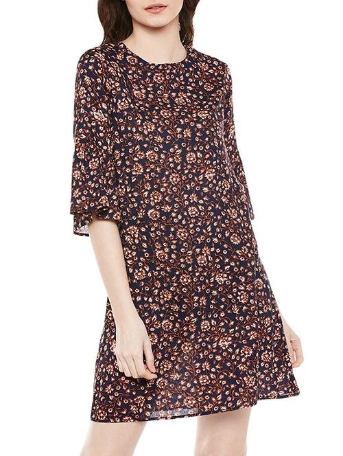 navy blue floral printed viscose shift dress - 13828218 - Very Small Image - 1