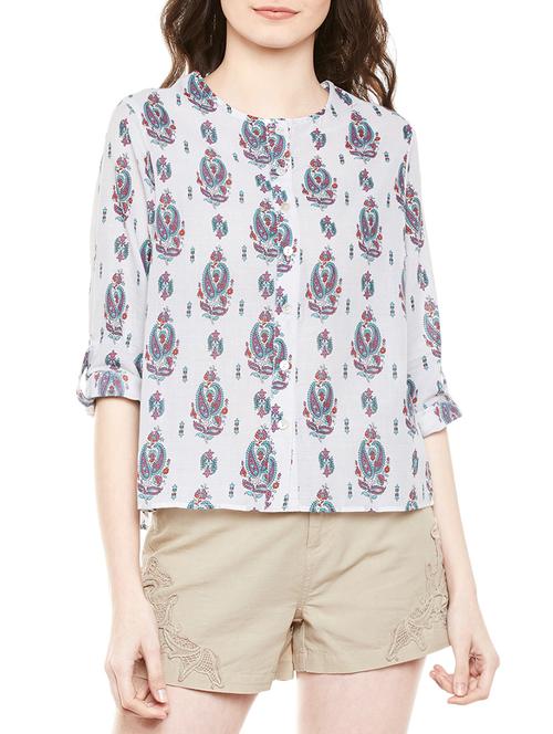 white paisley printed cotton regular shirt - 13828249 - Very Small Image - 1