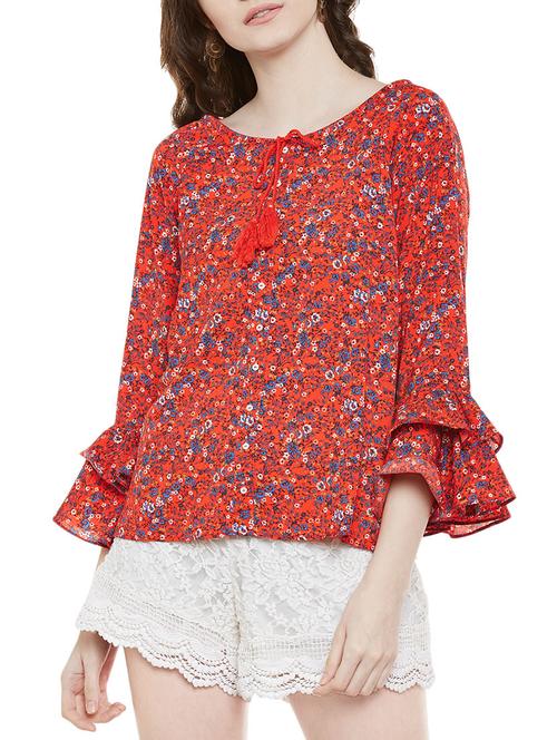 orange floral printed ruffle top - 13828257 - Very Small Image - 1