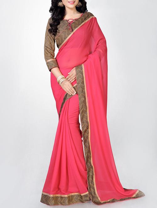 pink colored bordered saree with blouse - 13829923 - Very Small Image - 1