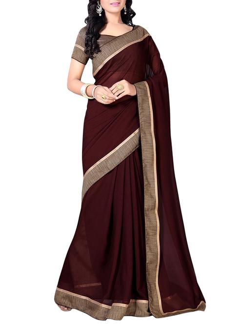 brown georgette brocade bordered saree with blouse - 13829976 - Very Small Image - 1