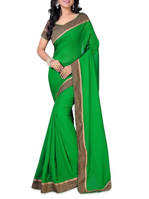 green georgette bordered saree with blouse - 13829983 - Very Small Image - 1