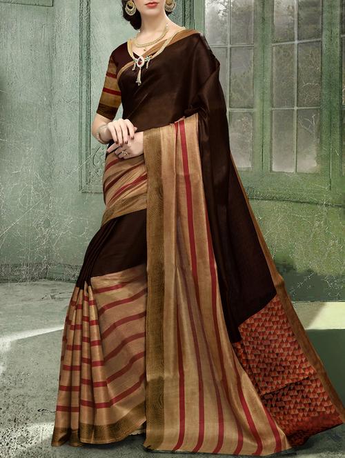 brown khadi printed saree with blouse - 13830451 - Very Small Image - 1