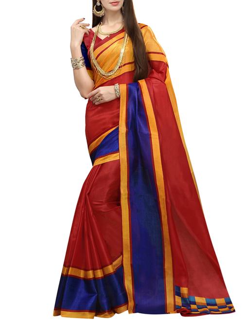 red khadi printed saree with blouse - 13830460 - Very Small Image - 1