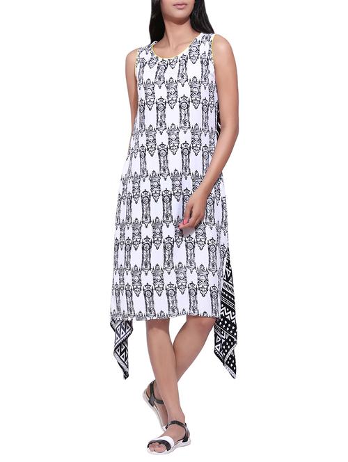 white rayon printed high-low kurta - 13831680 - Very Small Image - 1