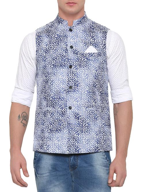 blue cotton nehru jacket - 13831984 - Very Small Image - 1