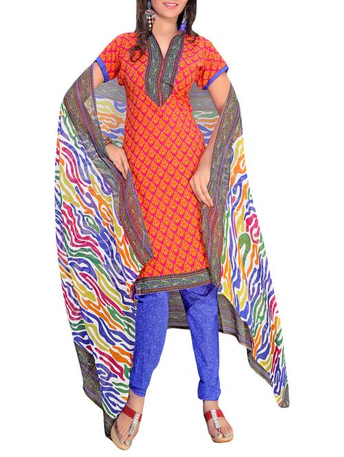 orange crepe printed churidaar suit dress material - 13832098 - Very Small Image - 1
