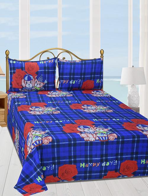 polycotton floral printed double bedsheet with 2 pillow cover - 13833836 - Very Small Image - 1