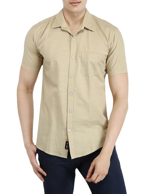 beige cotton linen casual shirt - 13833866 - Very Small Image - 1