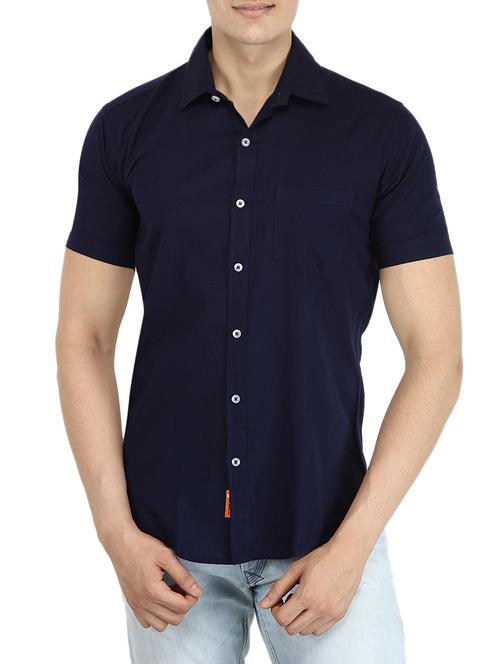 navy blue linen casual shirt - 13833869 - Very Small Image - 1