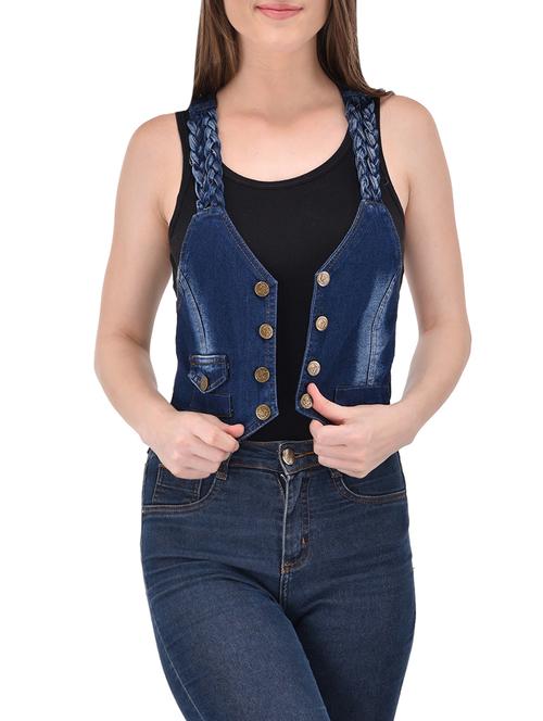 navy blue denim waistcoat - 13833956 - Very Small Image - 1