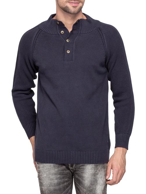 solid navy blue cotton pullover - 13835023 - Very Small Image - 1