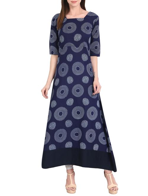 blue cotton printed long kurta - 13837007 - Very Small Image - 1