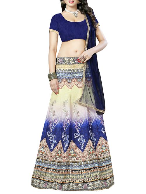 beige & blue a-line lehenga - 13837451 - Very Small Image - 1