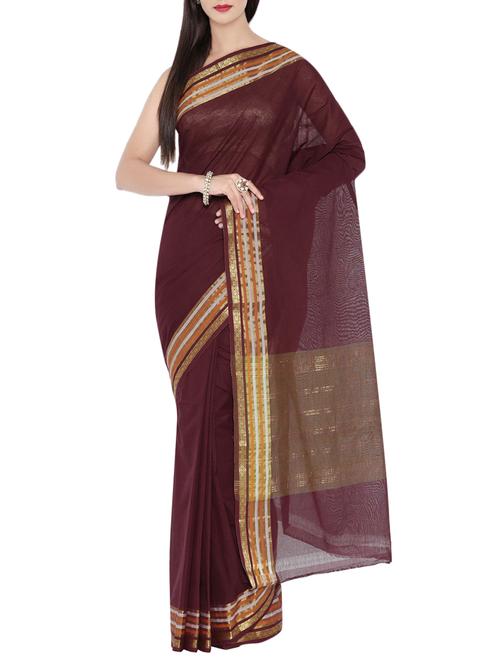 maroon cotton bordered saree - 13839009 - Very Small Image - 1